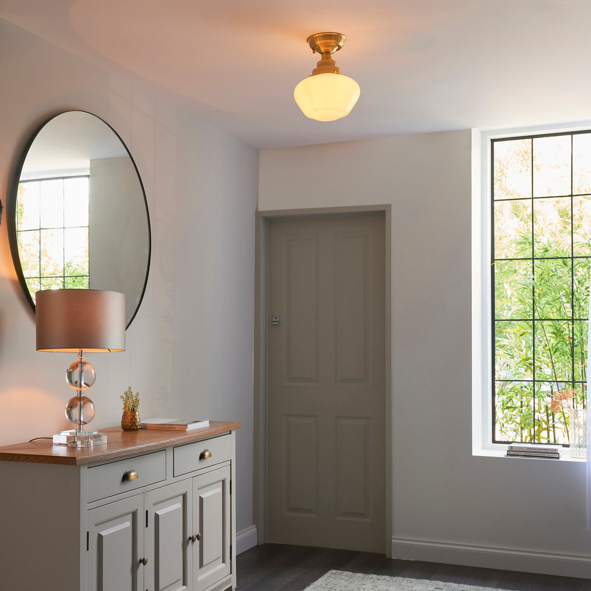 Amos Clarence Flush Antique Brass & Opal – from Amos Lighting + Home