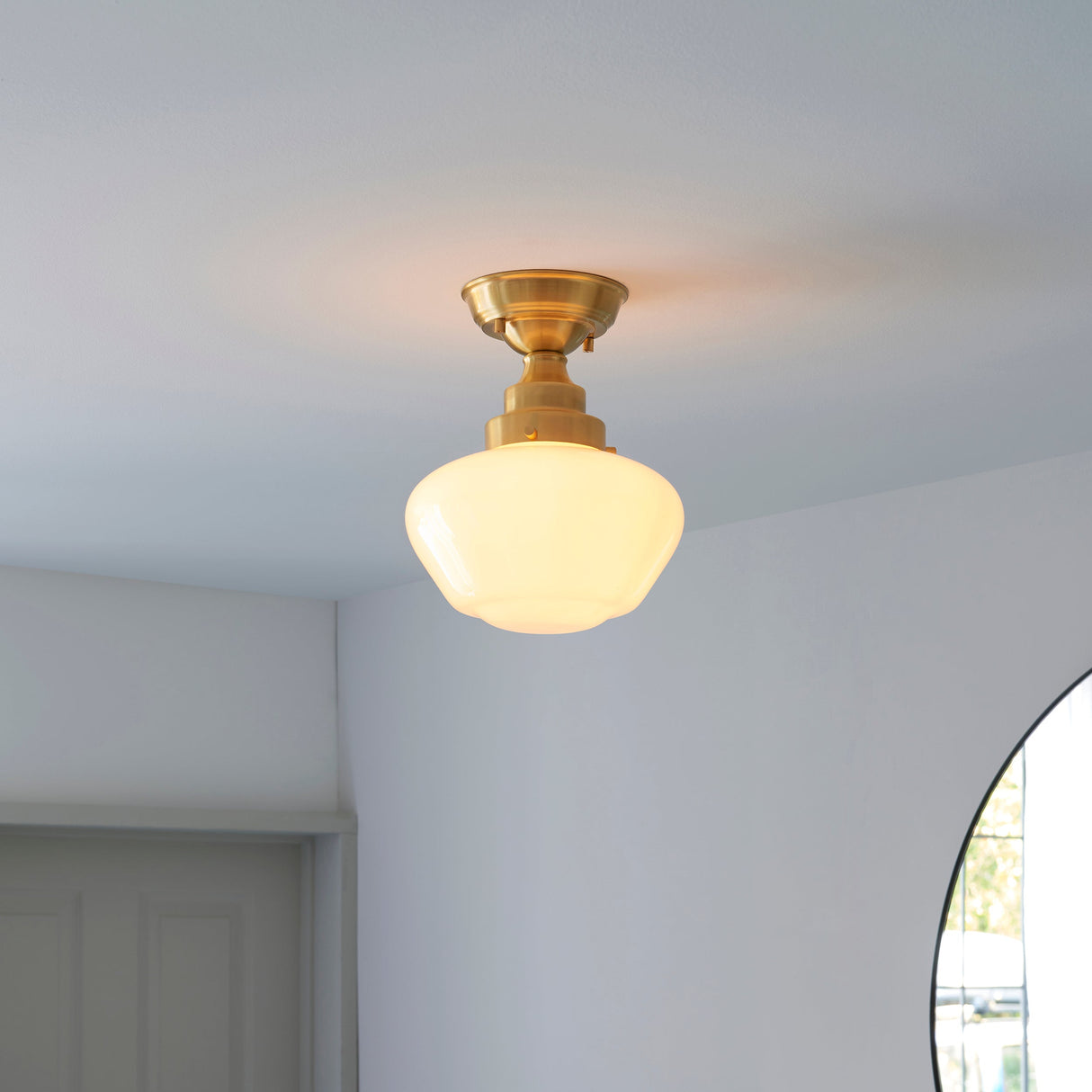 Amos Clarence Flush Antique Brass & Opal – from Amos Lighting + Home
