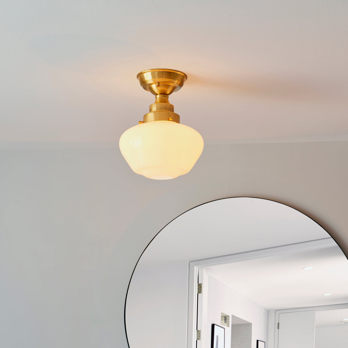 Amos Clarence Flush Antique Brass & Opal – from Amos Lighting + Home