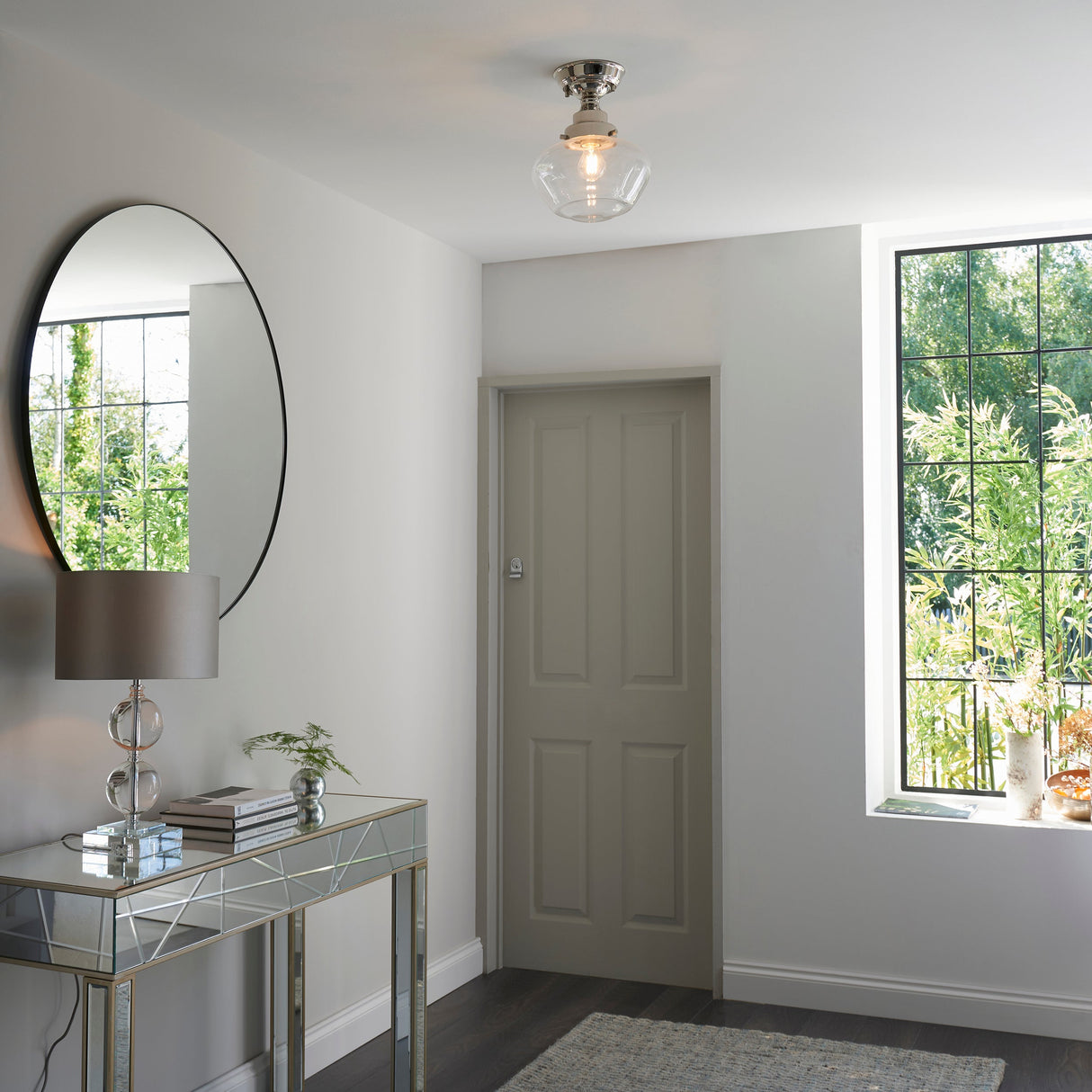 Amos Clarence Flush Nickel & Clear Glass – from Amos Lighting + Home