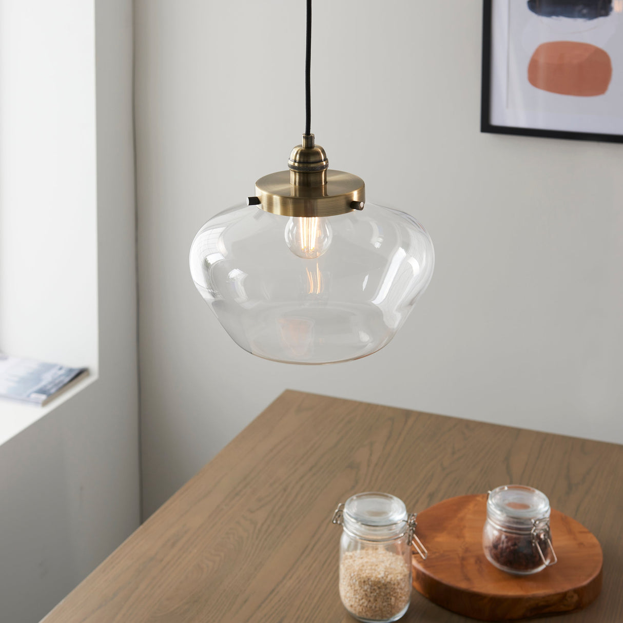 Amos Clarence Pendant Antique Brass & Clear – from Amos Lighting + Home