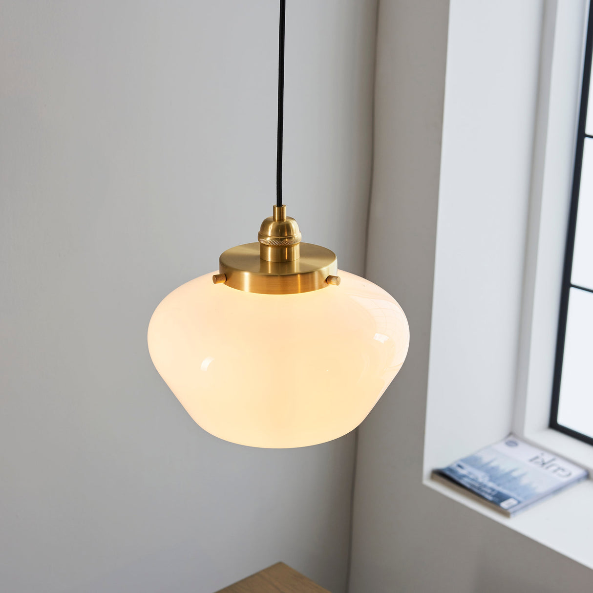 Amos Clarence Pendant Antique Brass & Opal – from Amos Lighting + Home