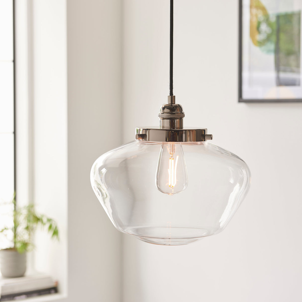 Amos Clarence Pendant Nickel & Clear Glass – from Amos Lighting + Home