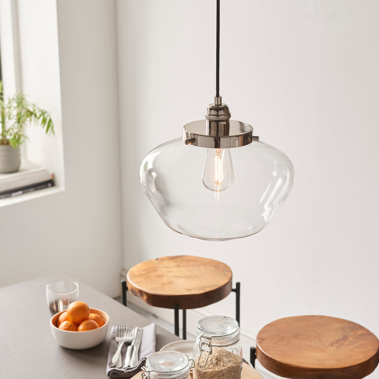 Amos Clarence Pendant Nickel & Clear Glass – from Amos Lighting + Home