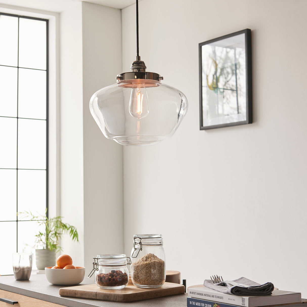 Amos Clarence Pendant Nickel & Clear Glass – from Amos Lighting + Home