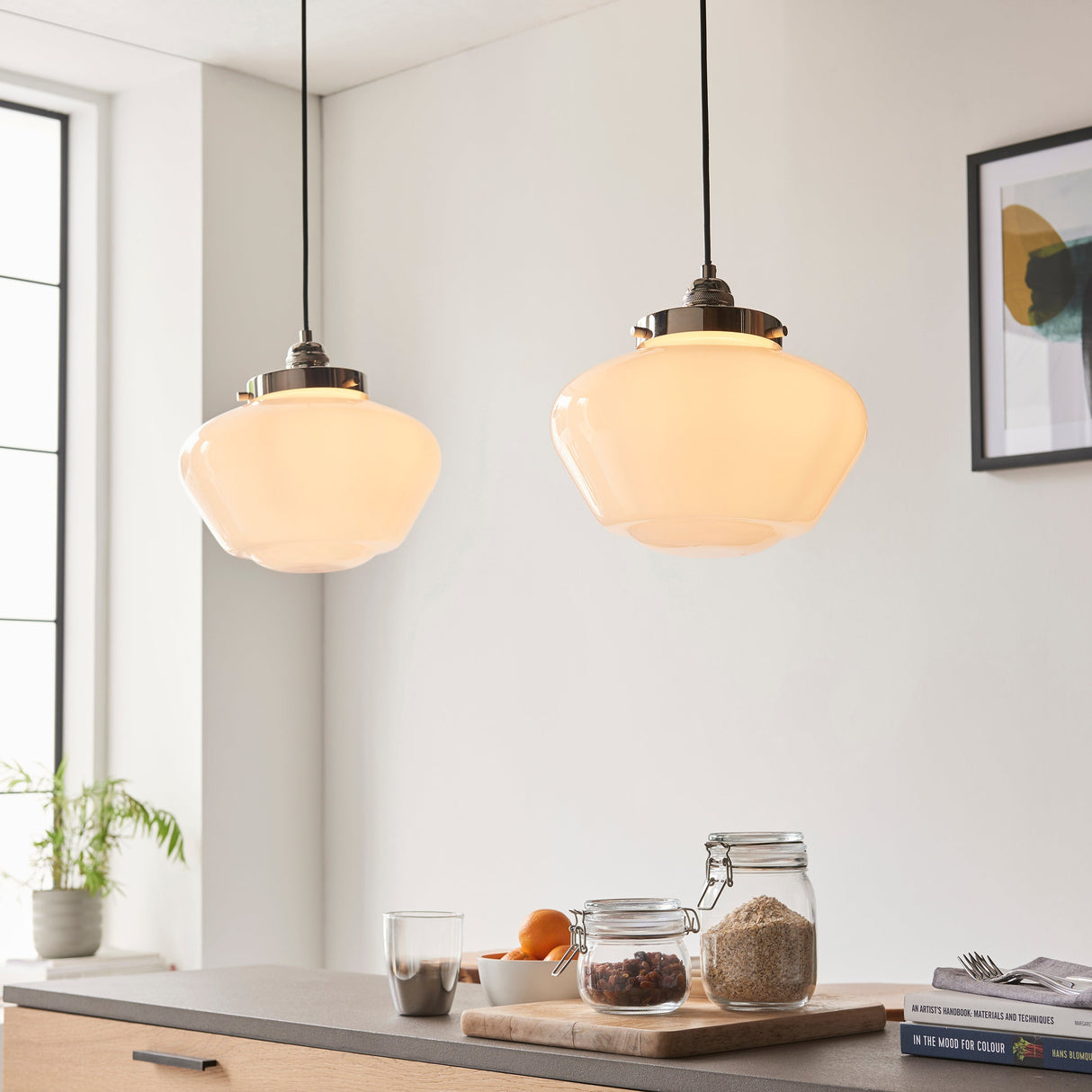 Amos Clarence Pendant Nickel & Opal Glass – from Amos Lighting + Home
