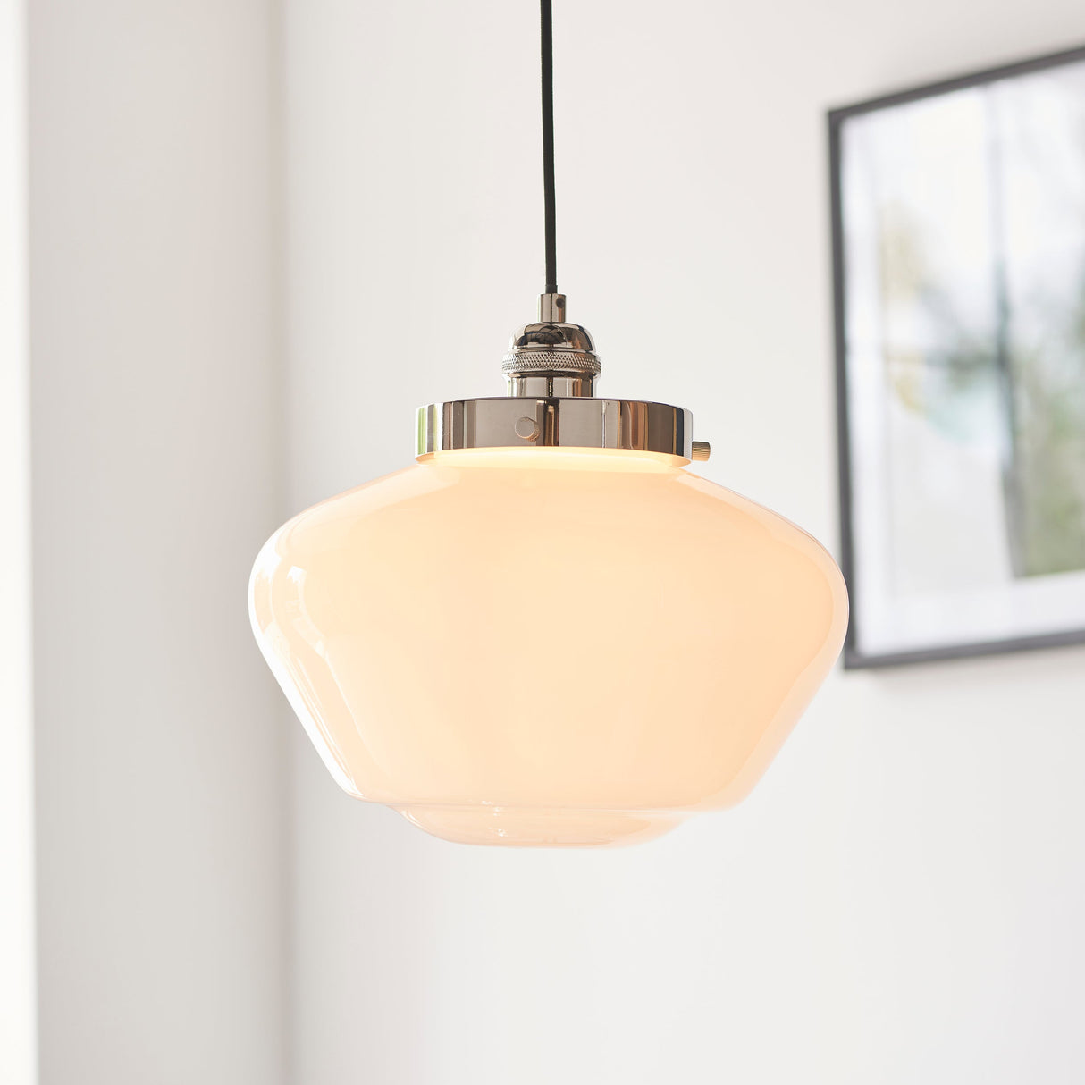 Amos Clarence Pendant Nickel & Opal Glass – from Amos Lighting + Home