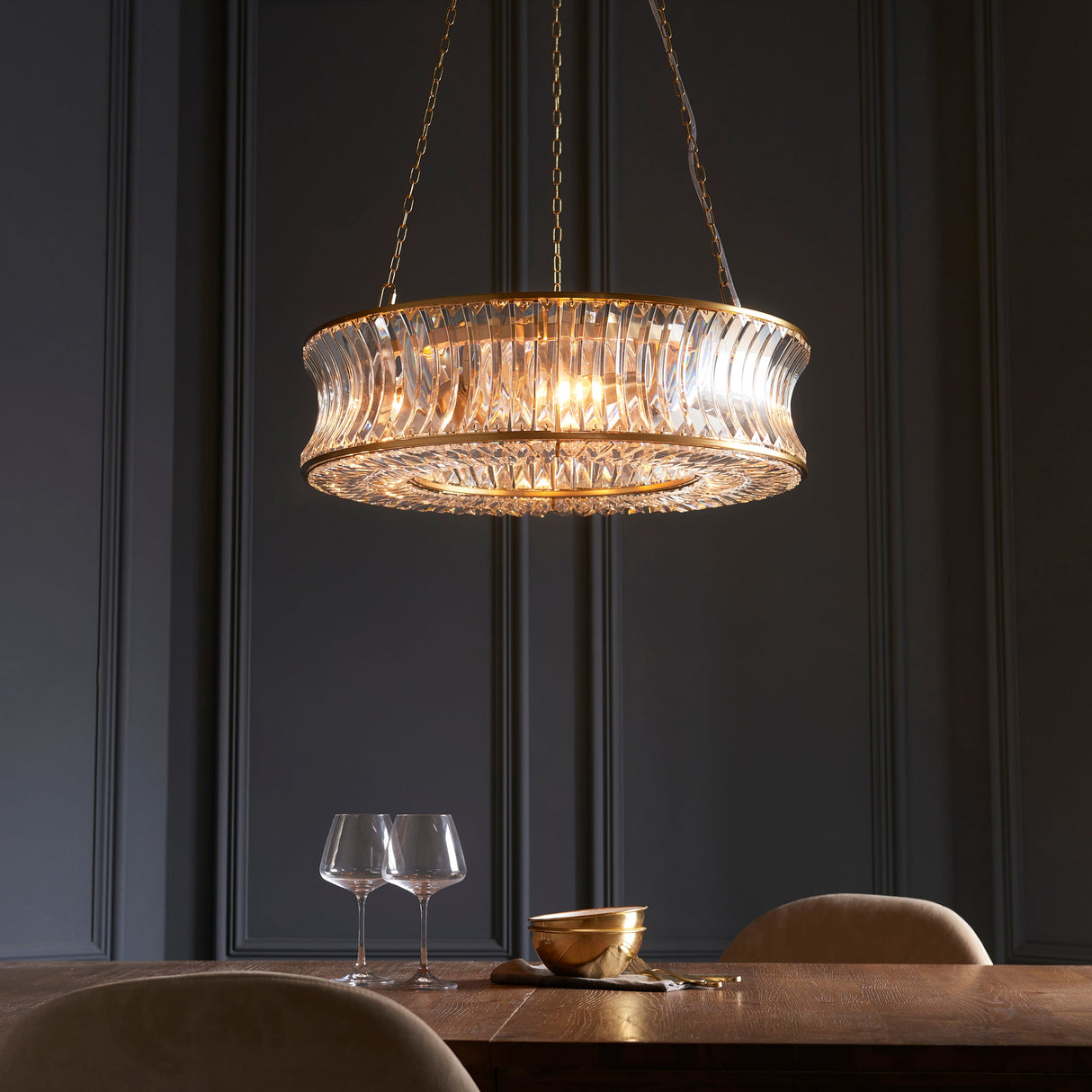 Amos Concave 6 Light Crystal Chandelier Warm Brass – from Amos Lighting + Home