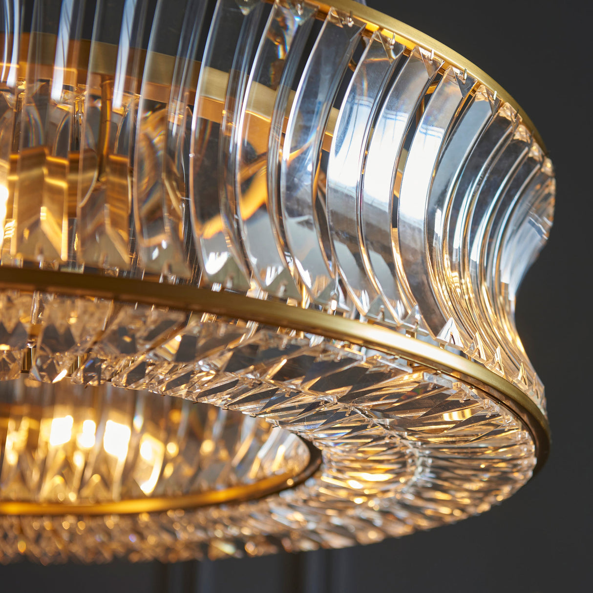 Amos Concave 6 Light Crystal Chandelier Warm Brass – from Amos Lighting + Home