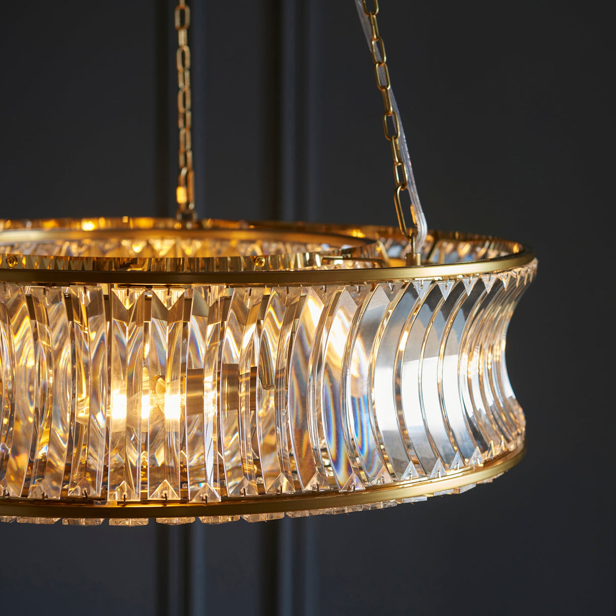 Amos Concave 6 Light Crystal Chandelier Warm Brass – from Amos Lighting + Home