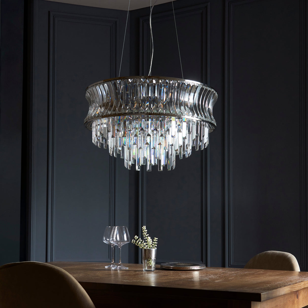 Amos Concave 9 Light Crystal Chandelier – from Amos Lighting + Home