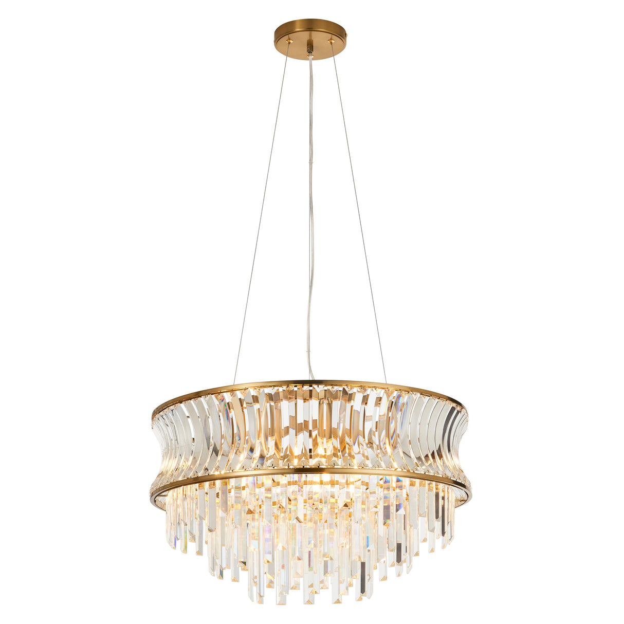 Amos Concave 9 Light Crystal Chandelier Warm Brass – from Amos Lighting + Home