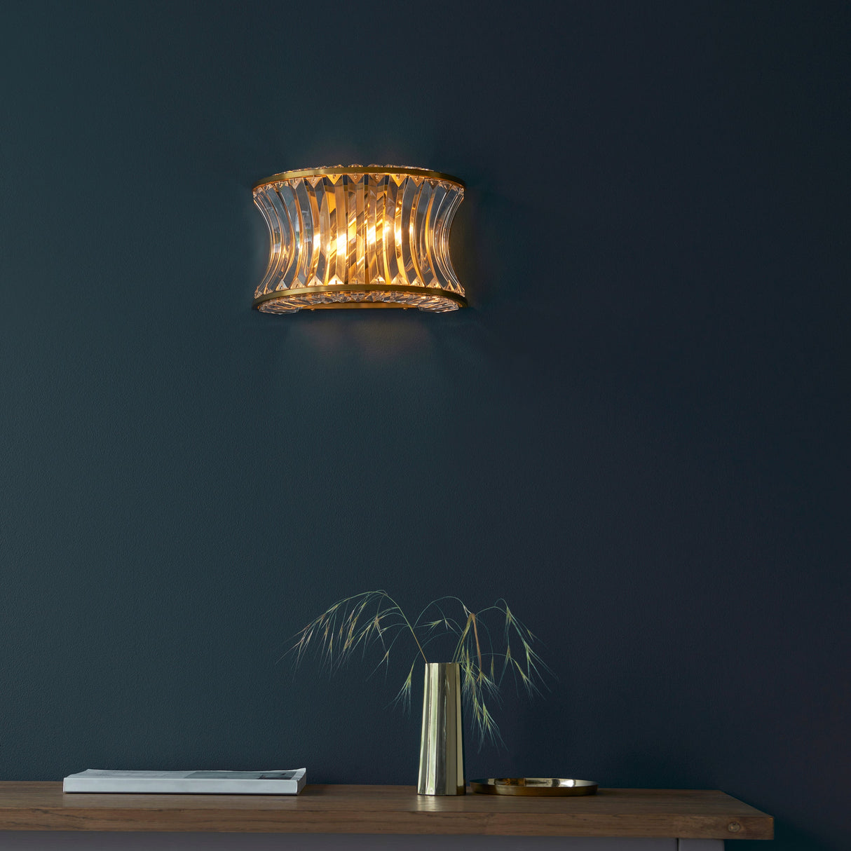 Amos Concave Crystal Wall Light Warm Brass – from Amos Lighting + Home