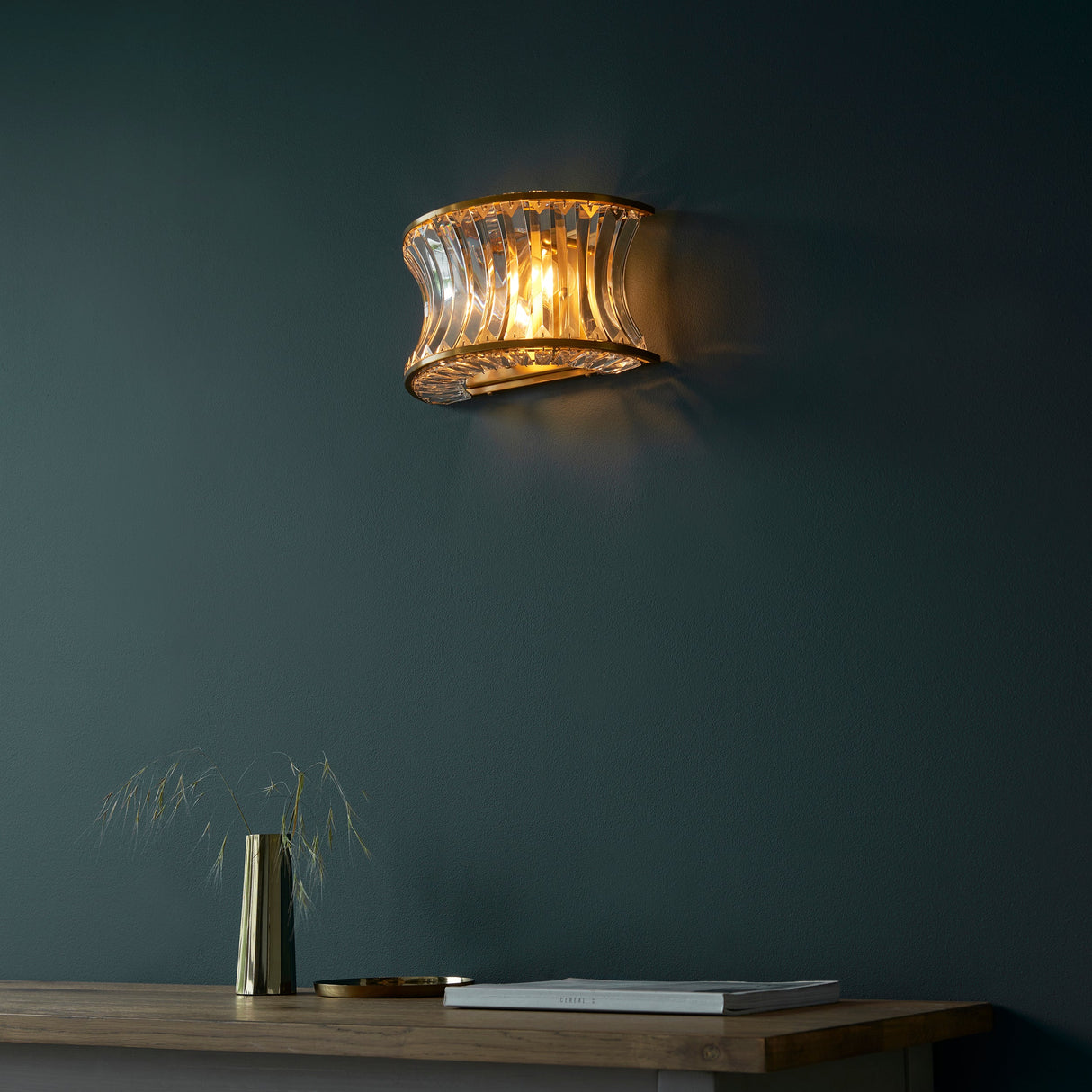 Amos Concave Crystal Wall Light Warm Brass – from Amos Lighting + Home