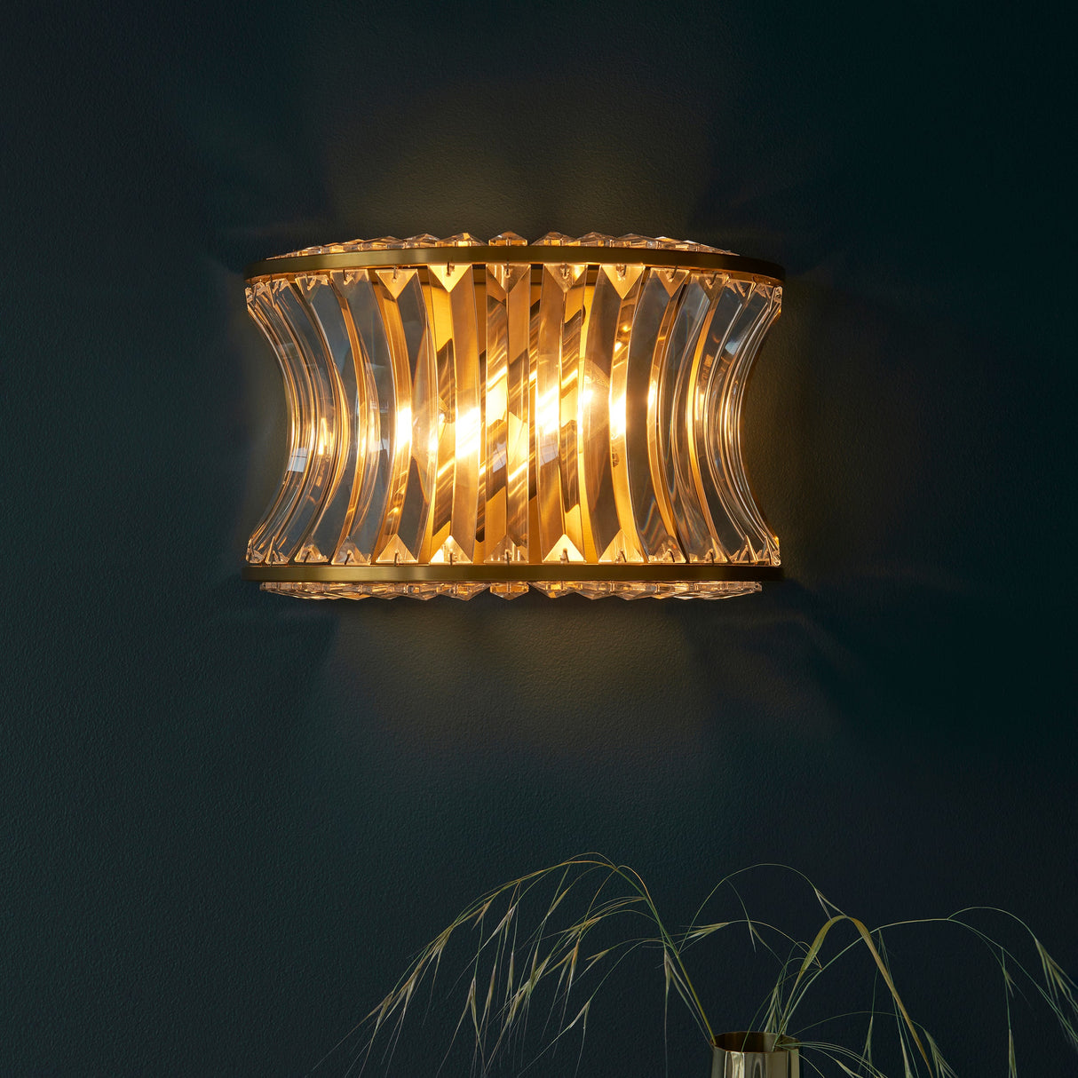 Amos Concave Crystal Wall Light Warm Brass – from Amos Lighting + Home