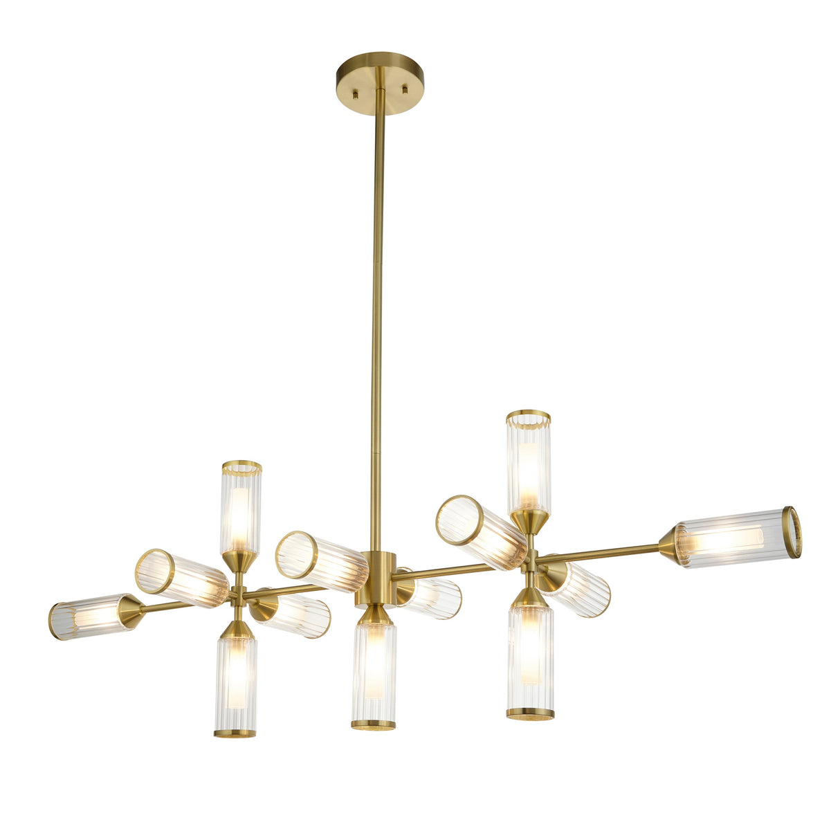 Amos Duchy 13 Light Chandelier Pendant Bar Satin Brass – from Amos Lighting + Home