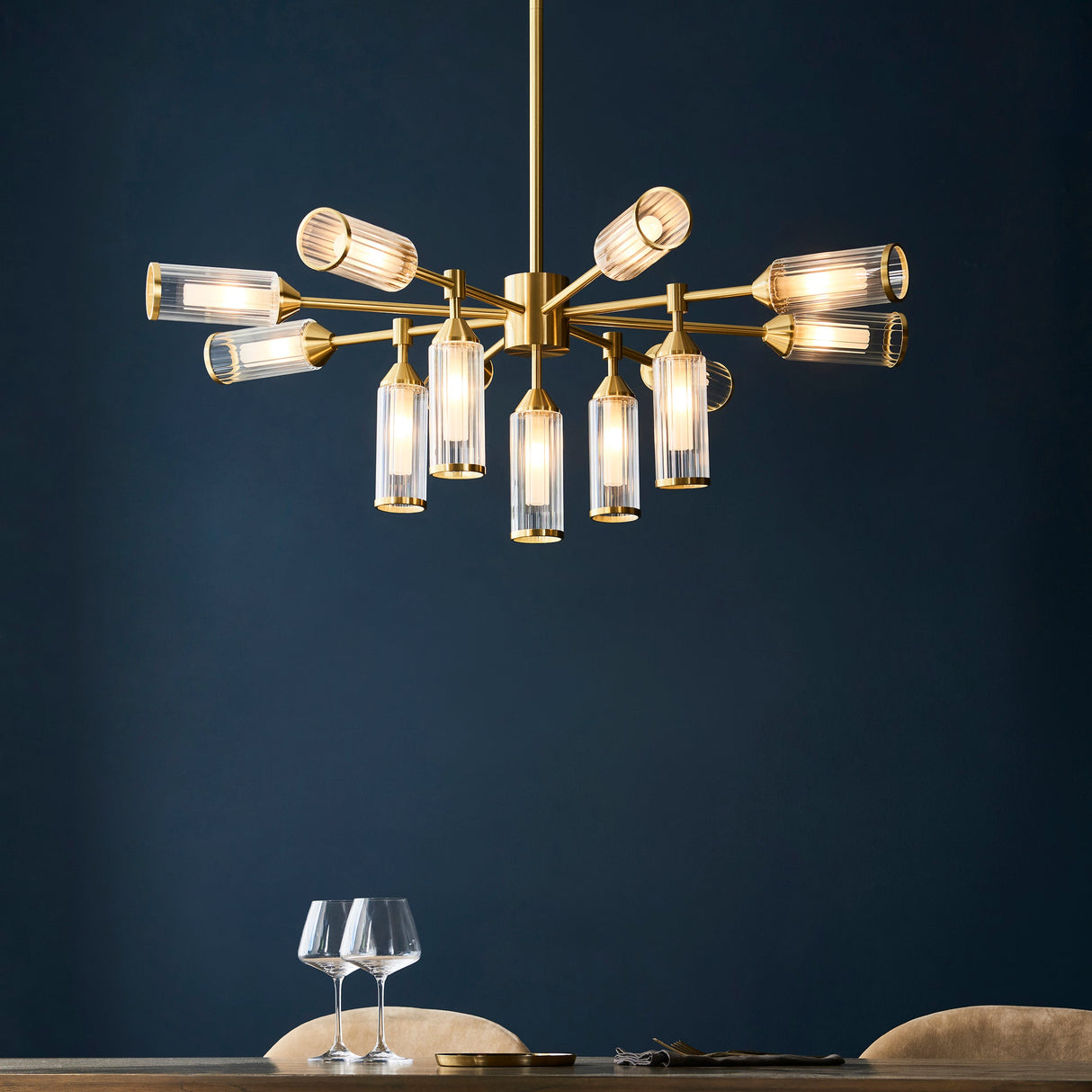 Amos Duchy 13 Light Chandelier Satin Brass – from Amos Lighting + Home