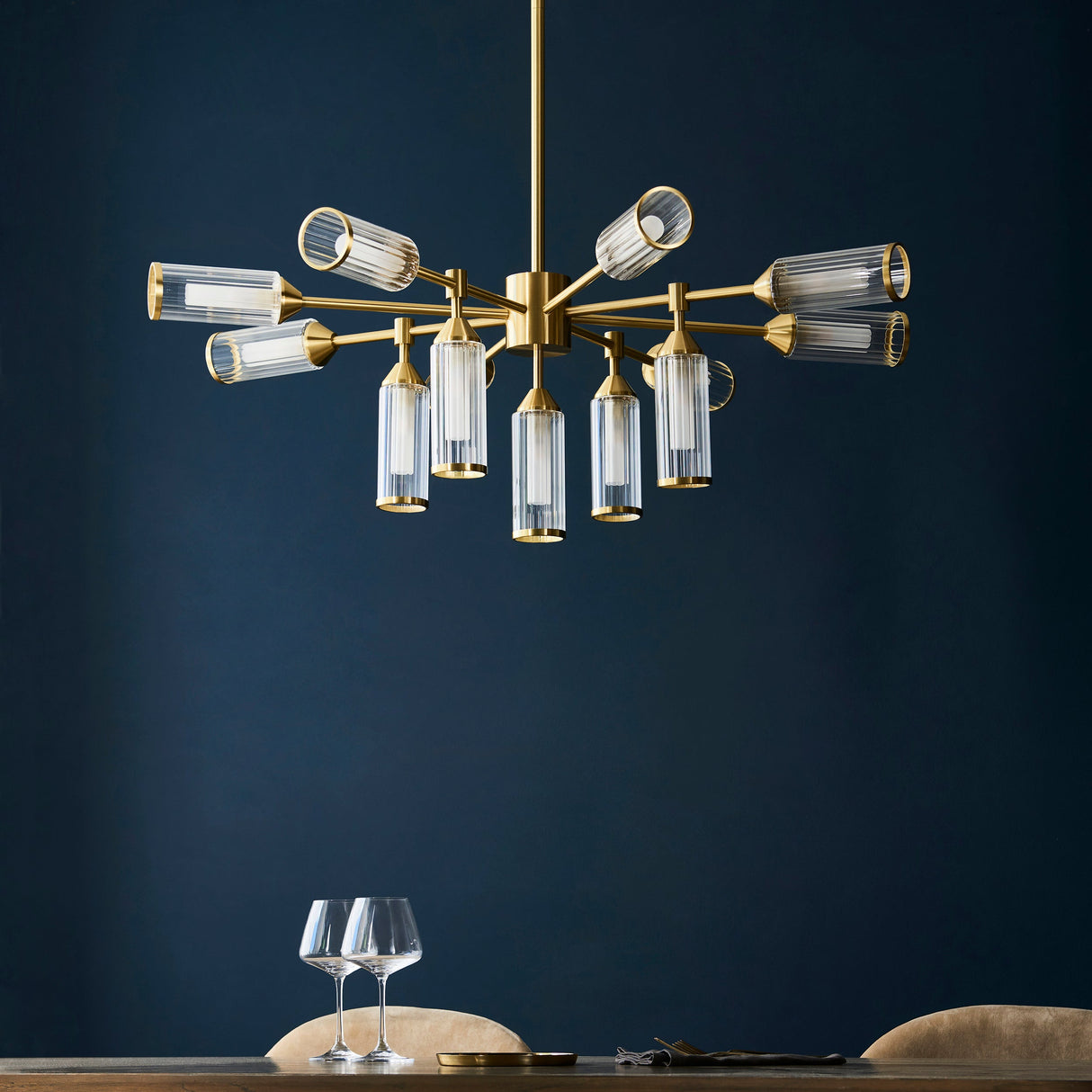 Amos Duchy 13 Light Chandelier Satin Brass – from Amos Lighting + Home