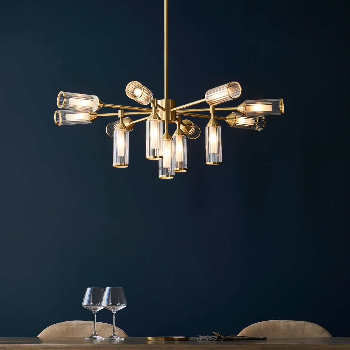 Amos Duchy 13 Light Chandelier Satin Brass – from Amos Lighting + Home
