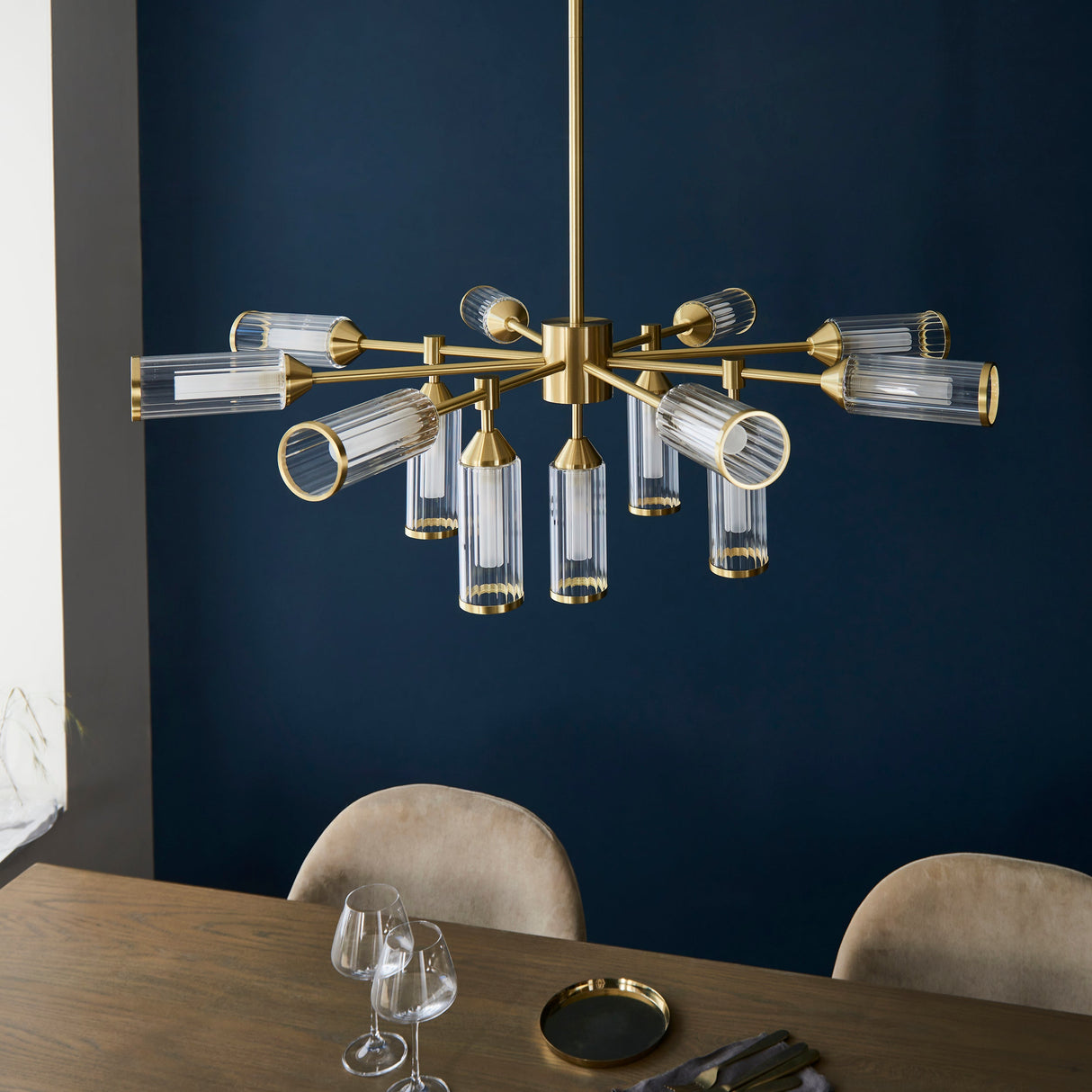 Amos Duchy 13 Light Chandelier Satin Brass – from Amos Lighting + Home