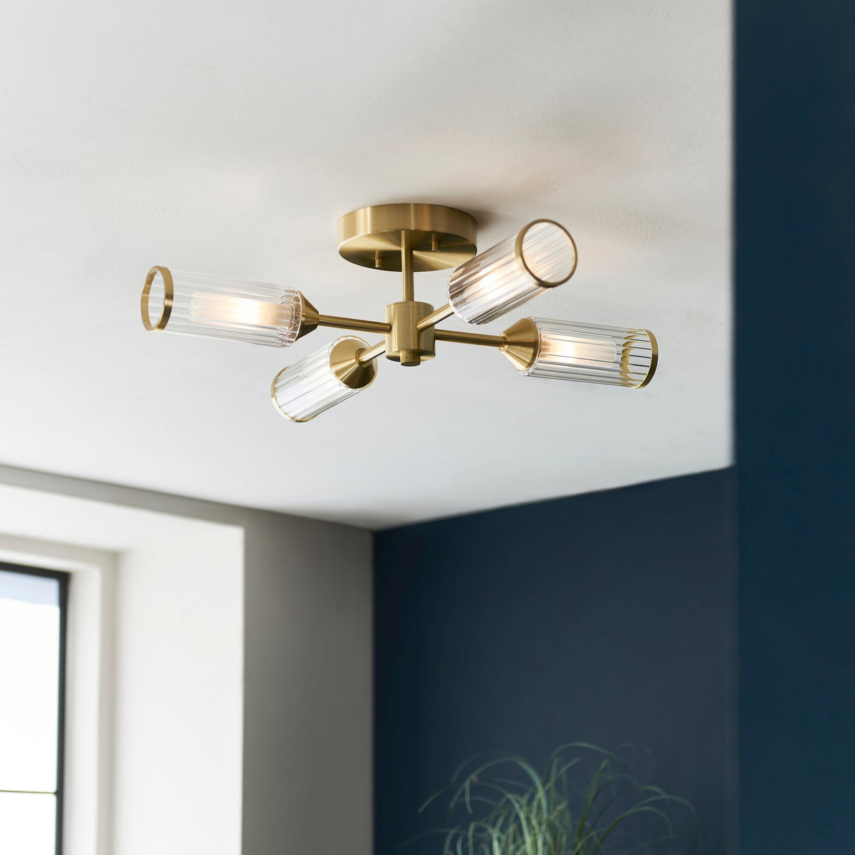 Amos Duchy 4 Light Flush Ceiling Light Satin Brass – from Amos Lighting + Home