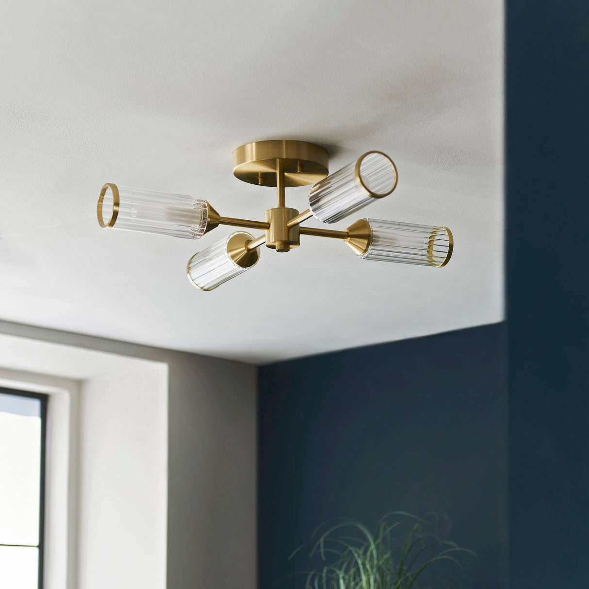 Amos Duchy 4 Light Flush Ceiling Light Satin Brass – from Amos Lighting + Home