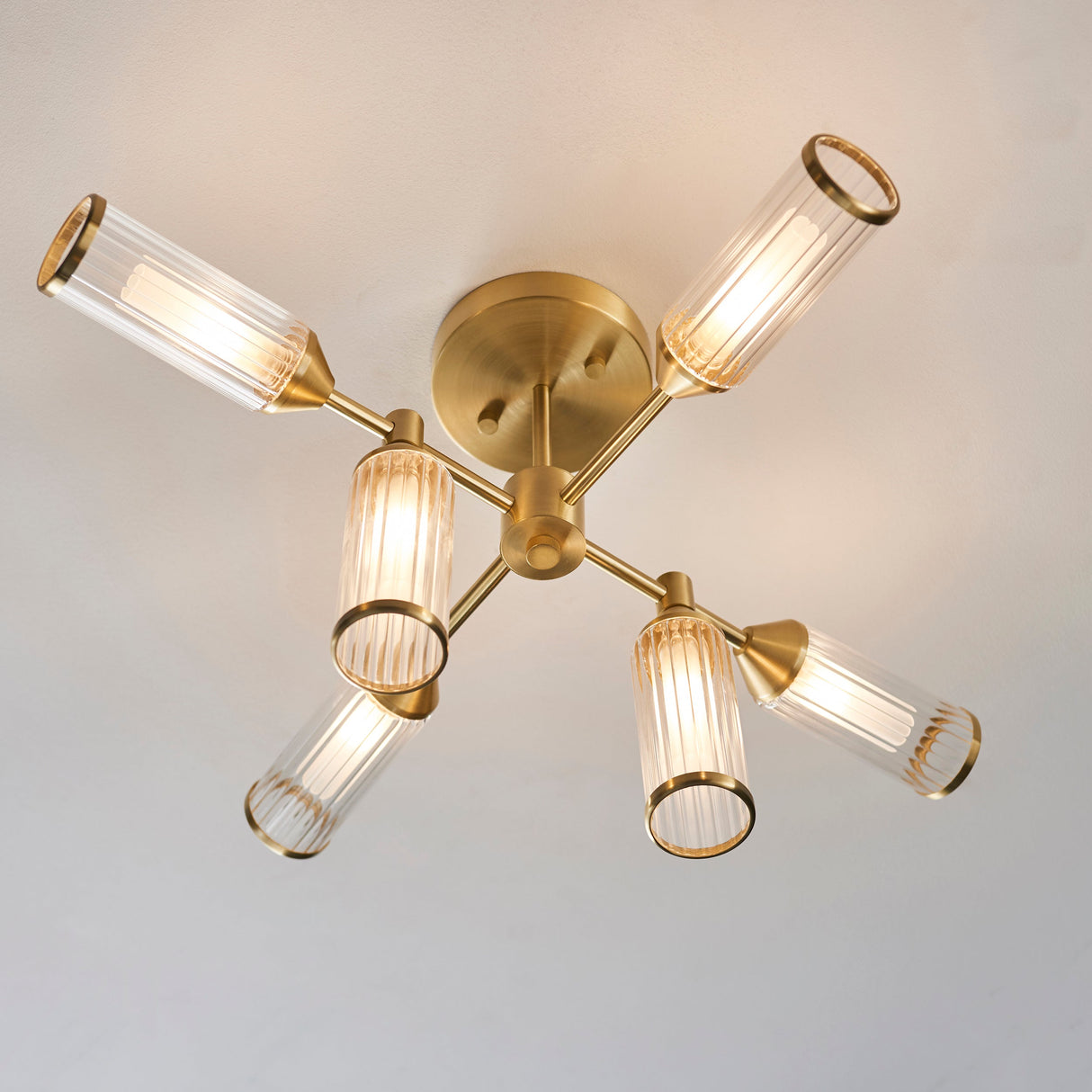 Amos Duchy 6 Light Semi-Flush Ceiling Light Satin Brass – from Amos Lighting + Home