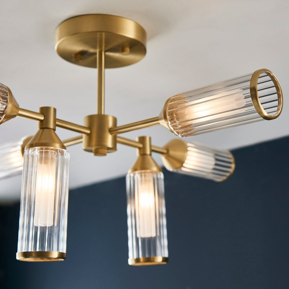 Amos Duchy 6 Light Semi-Flush Ceiling Light Satin Brass – from Amos Lighting + Home
