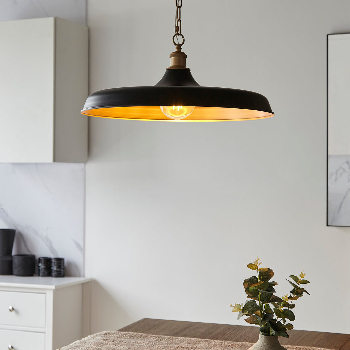 Amos Freyaj Pendant Matt Black & Satin Gold – from Amos Lighting + Home