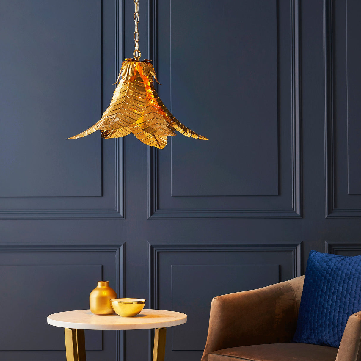Amos Frond Pendant Distressed Gold – from Amos Lighting + Home