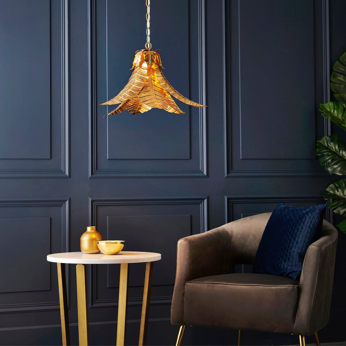 Amos Frond Pendant Distressed Gold – from Amos Lighting + Home