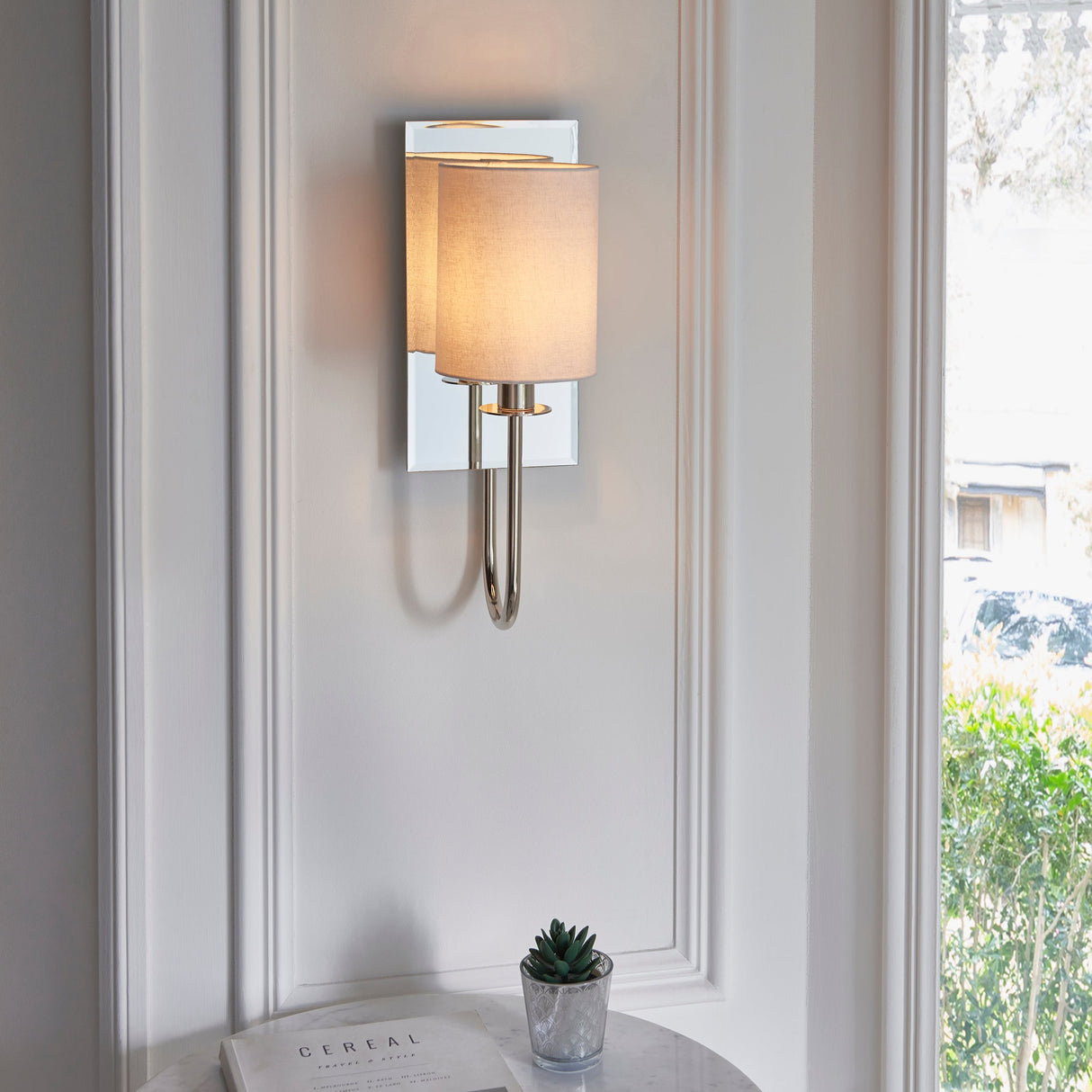 Amos Hades Wall Light Nickel with Shade – from Amos Lighting + Home