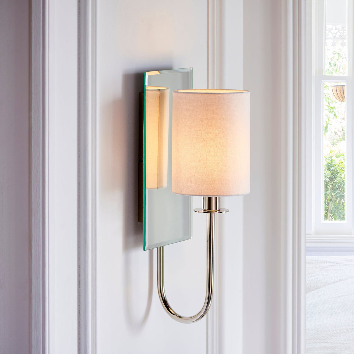 Amos Hades Wall Light Nickel with Shade – from Amos Lighting + Home