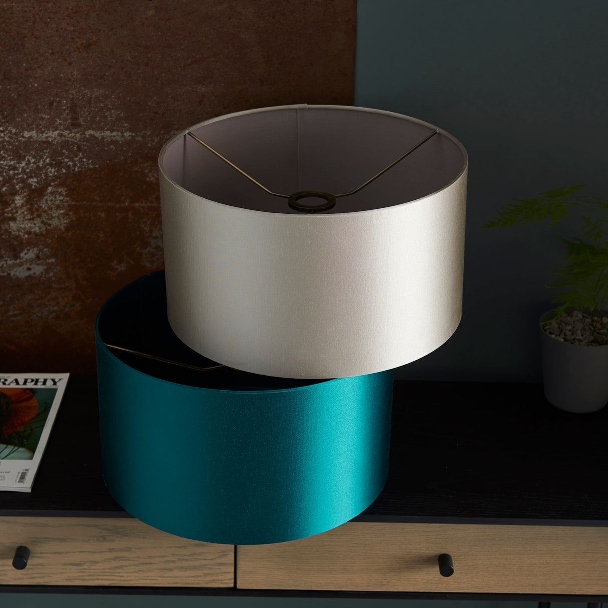 Amos Hatfield Lampshade Teal Satin – from Amos Lighting + Home