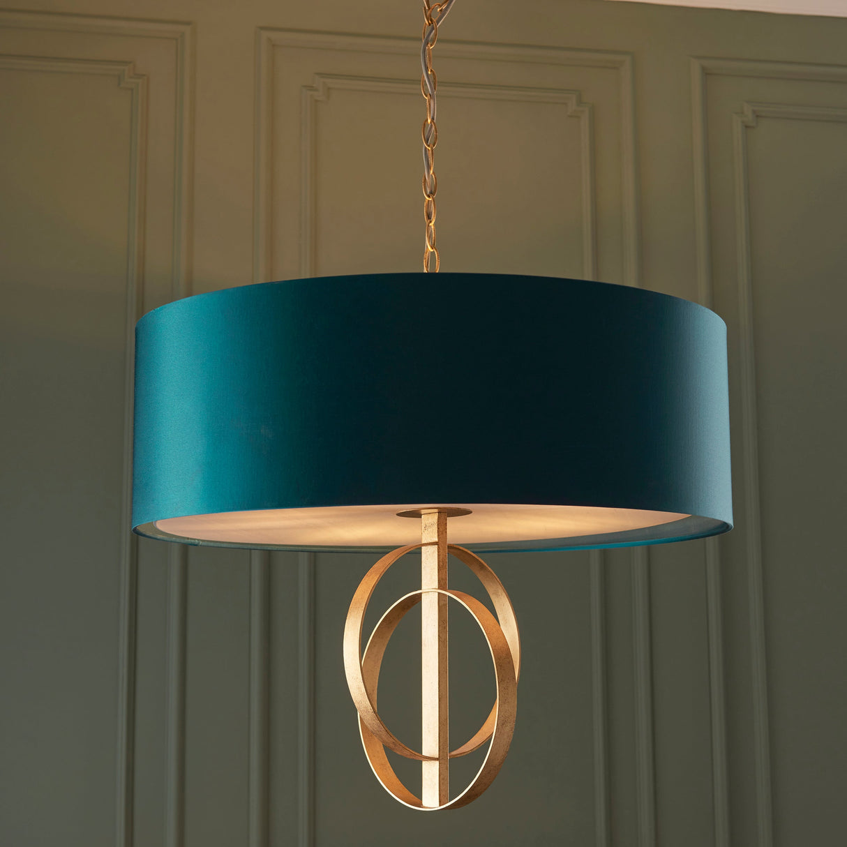 Amos Hatfield Large Pendant Antique Gold & Teal – from Amos Lighting + Home