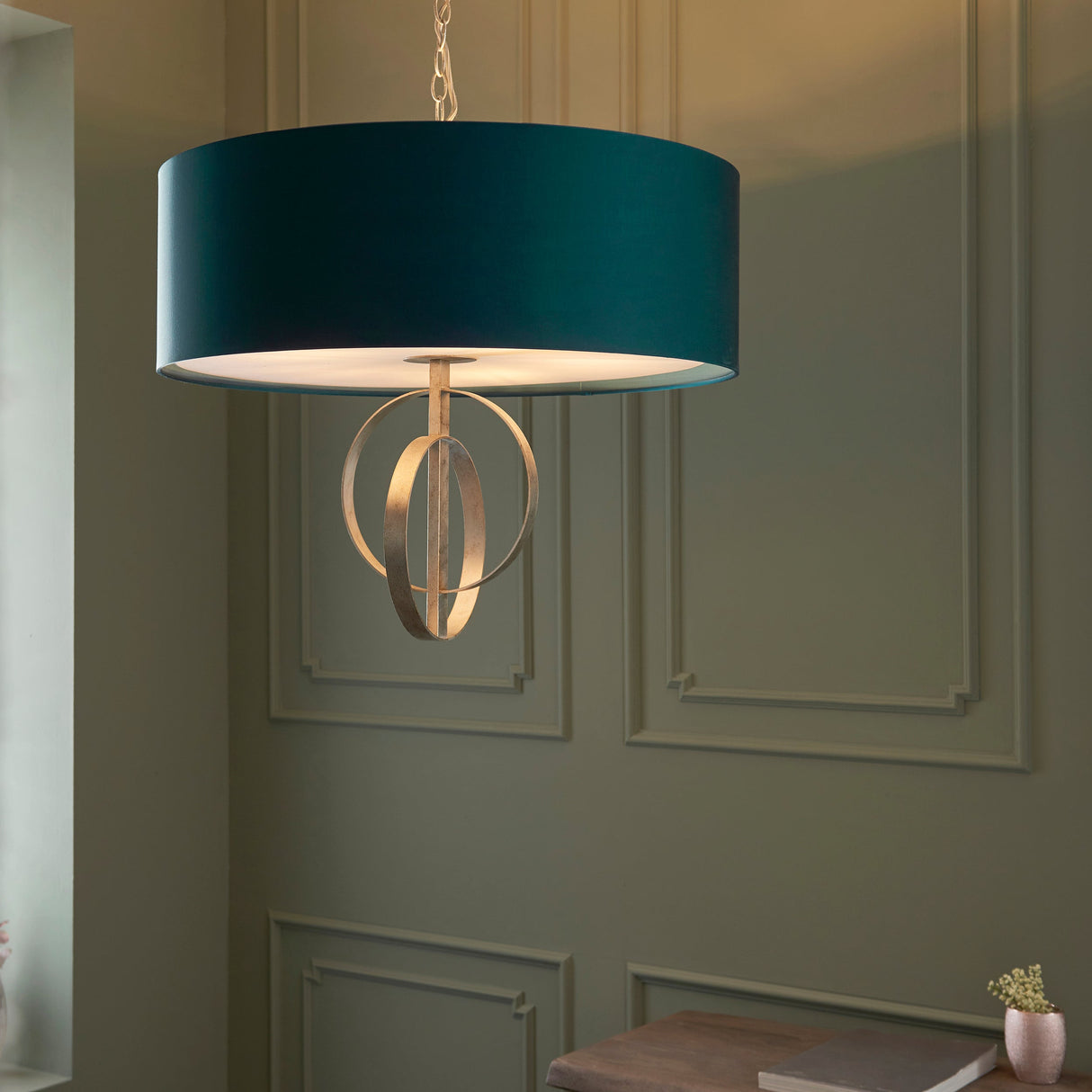 Amos Hatfield Large Pendant Antique Silver & Teal – from Amos Lighting + Home