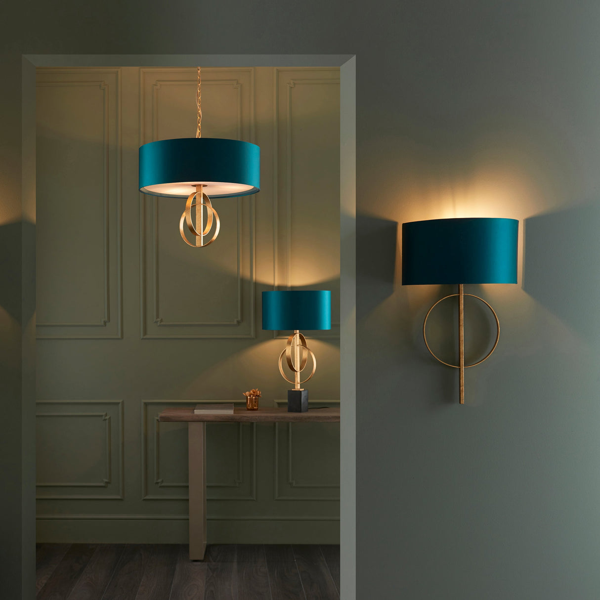 Amos Hatfield Small Pendant Antique Gold & Teal – from Amos Lighting + Home