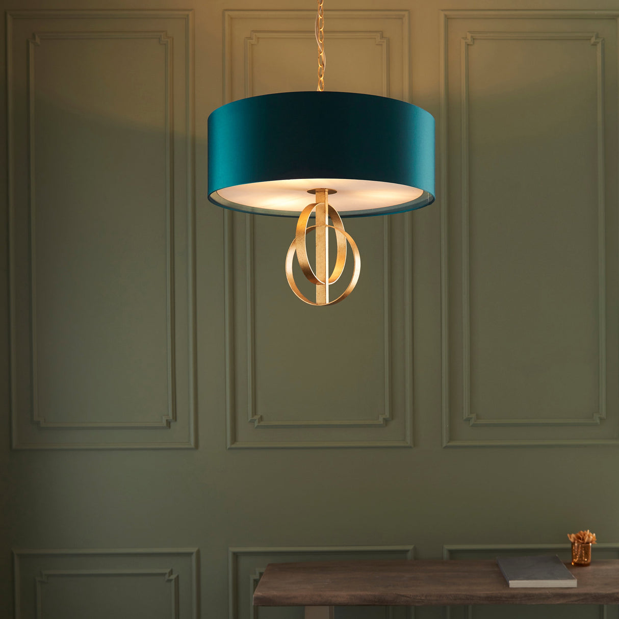 Amos Hatfield Small Pendant Antique Gold & Teal – from Amos Lighting + Home