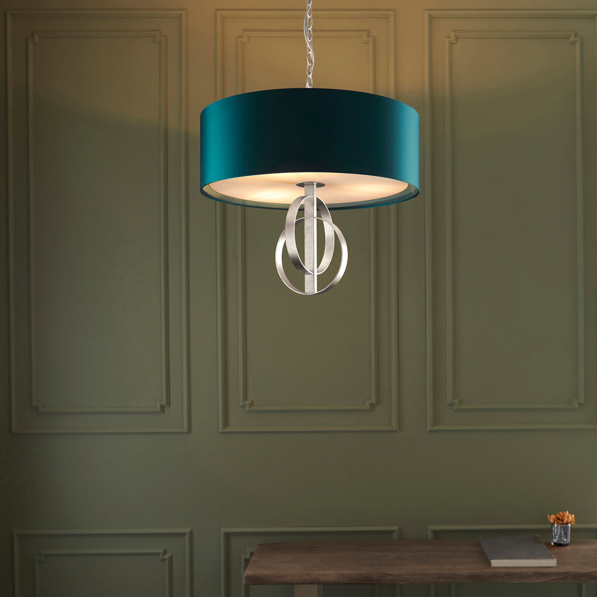 Amos Hatfield Small Pendant Antique Silver & Teal – from Amos Lighting + Home
