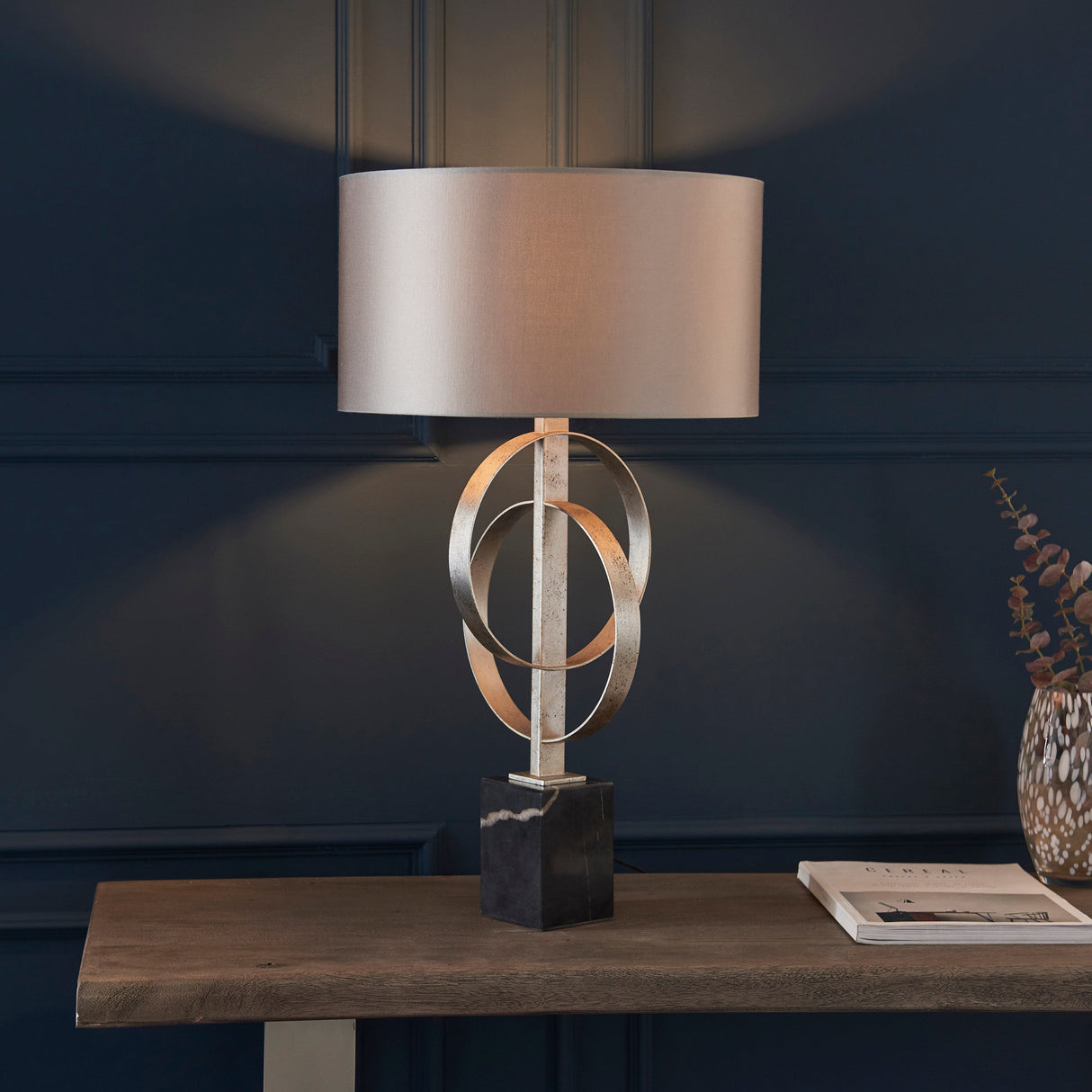 Amos Hatfield Table Lamp Antique Silver & Mink – from Amos Lighting + Home
