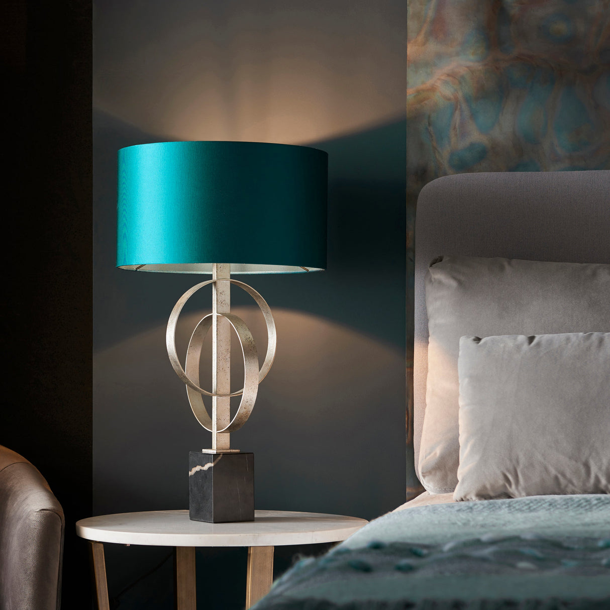 Amos Hatfield Table Lamp Antique Silver & Teal – from Amos Lighting + Home