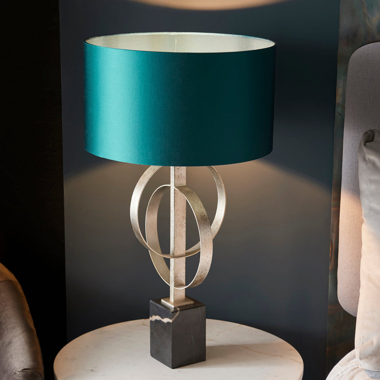 Amos Hatfield Table Lamp Antique Silver & Teal – from Amos Lighting + Home