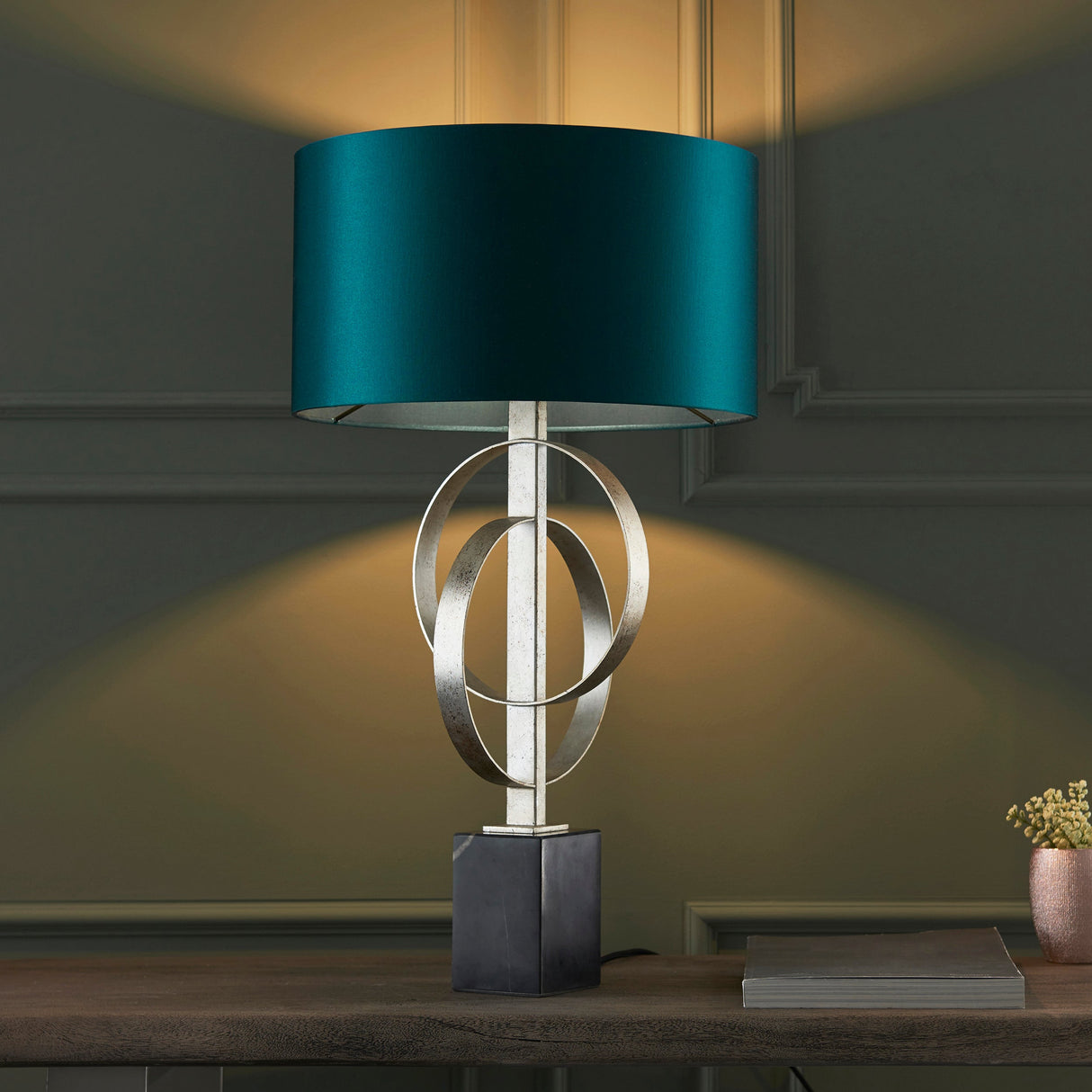 Amos Hatfield Table Lamp Antique Silver & Teal – from Amos Lighting + Home