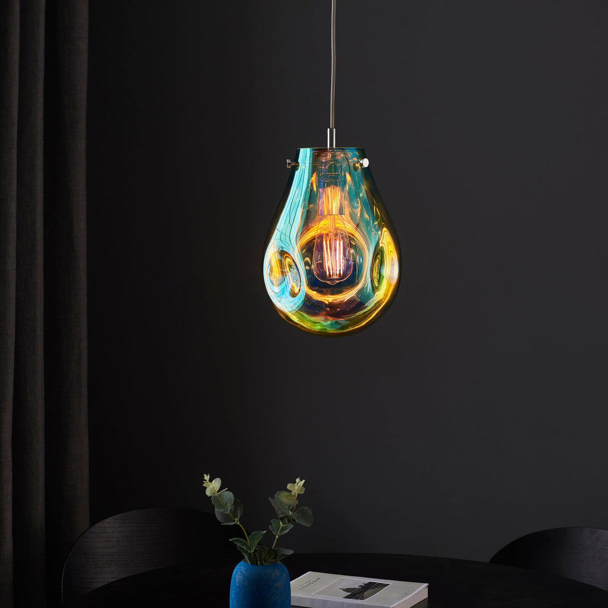 Amos Iris Pendant Petrol Small – from Amos Lighting + Home