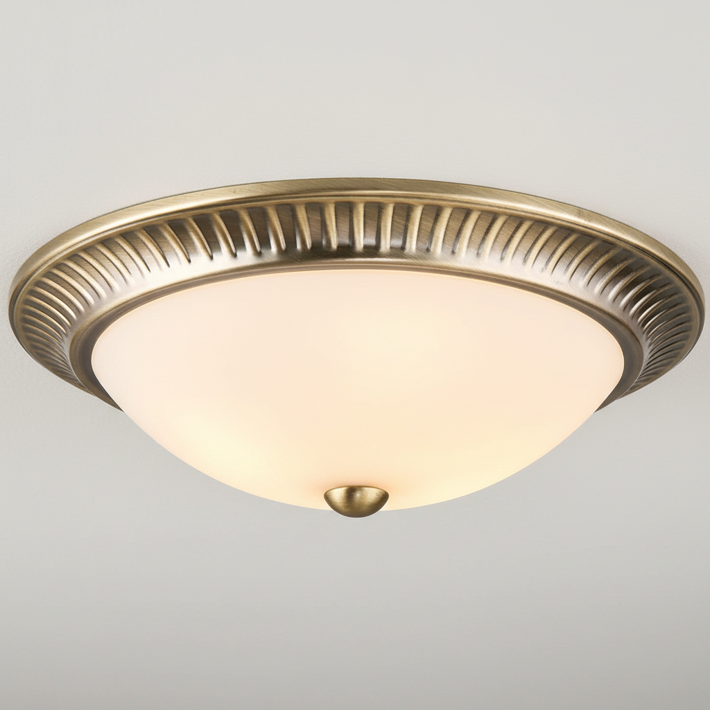 amos-lighting-Endon-Brahm-Flush-Ceiling-Light-Antique-Brass-Frosted-Opal-Closeup