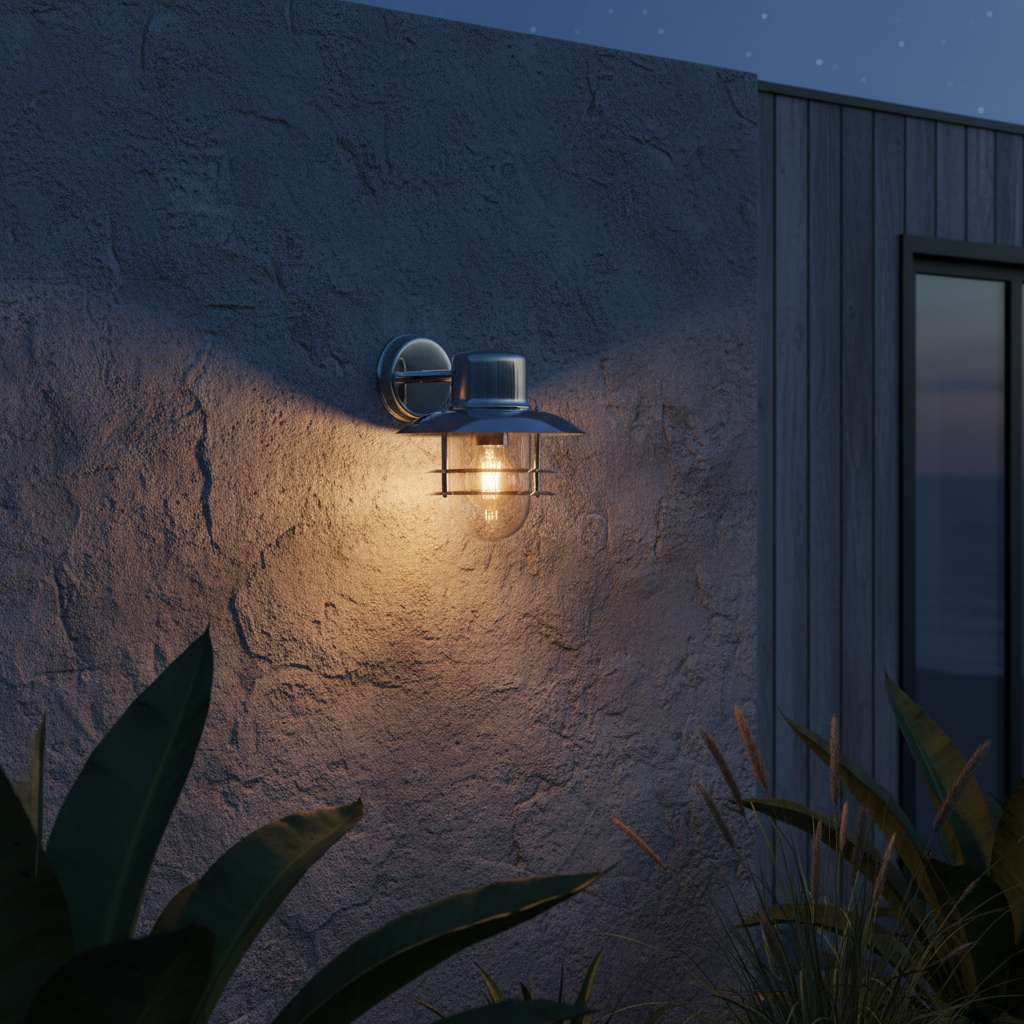 amos-lighting-Endon-Jenson-Outdoor-Wall-Light-Polished-Stainless-Steel-Stone-Wall-Coastal-Dusk