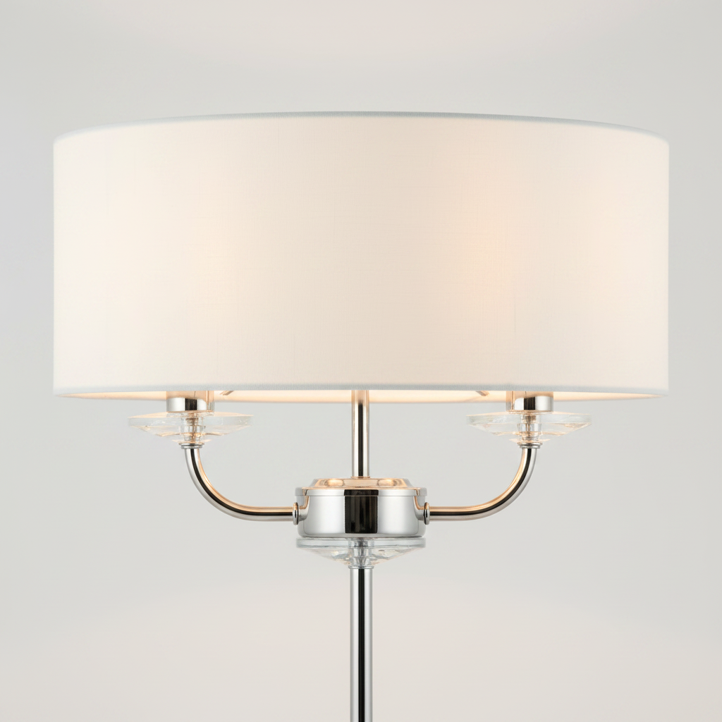 amos-lighting-Endon-Nixon-Table-Lamp-Bright-Nickel-Crystal-Accents-White-Drum-Shade-Closeup