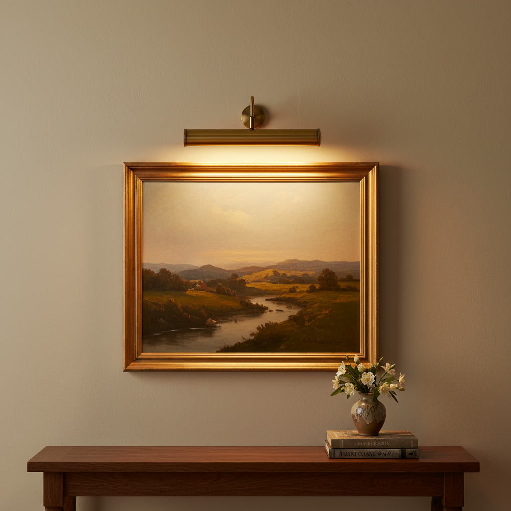 amos-lighting-Endon-Turner-Picture-Light-Antique-Brass-Console-Table-Gilt-Frame-Landscape
