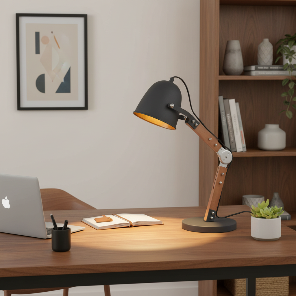 amos-lighting-Franklite-Arc-Wooden-Table-Lamp-Black-Gold-Desk-Home-Office