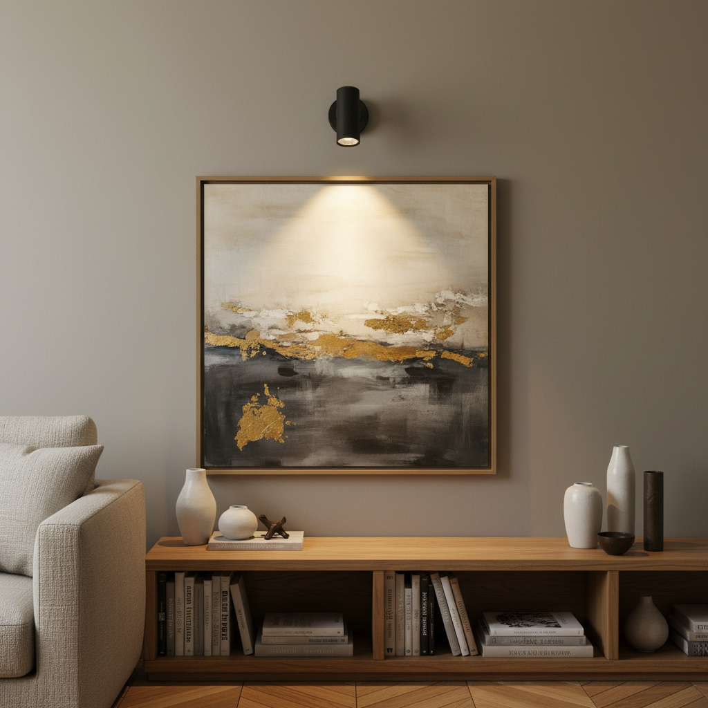 amos-lighting-Franklite-Aspect-Single-Spotlight-Switched-Black-Brass-Lounge-Artwork
